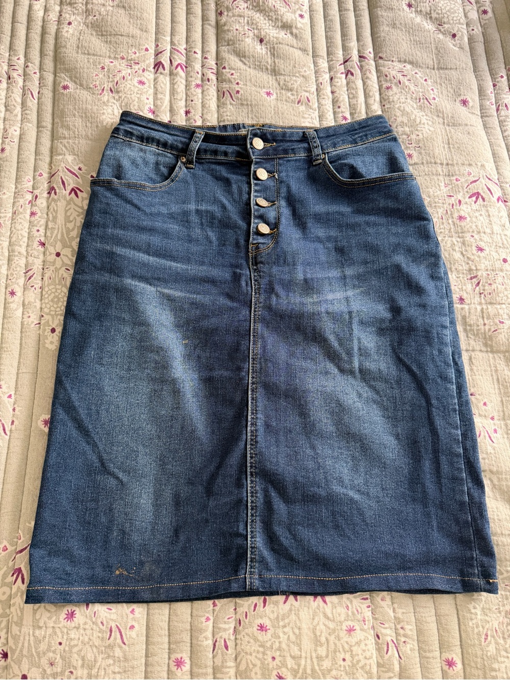 Main Street Exchange Denim Skirt Size 6 Button Front A-Line Jean Skirt - Picture 2 of 7